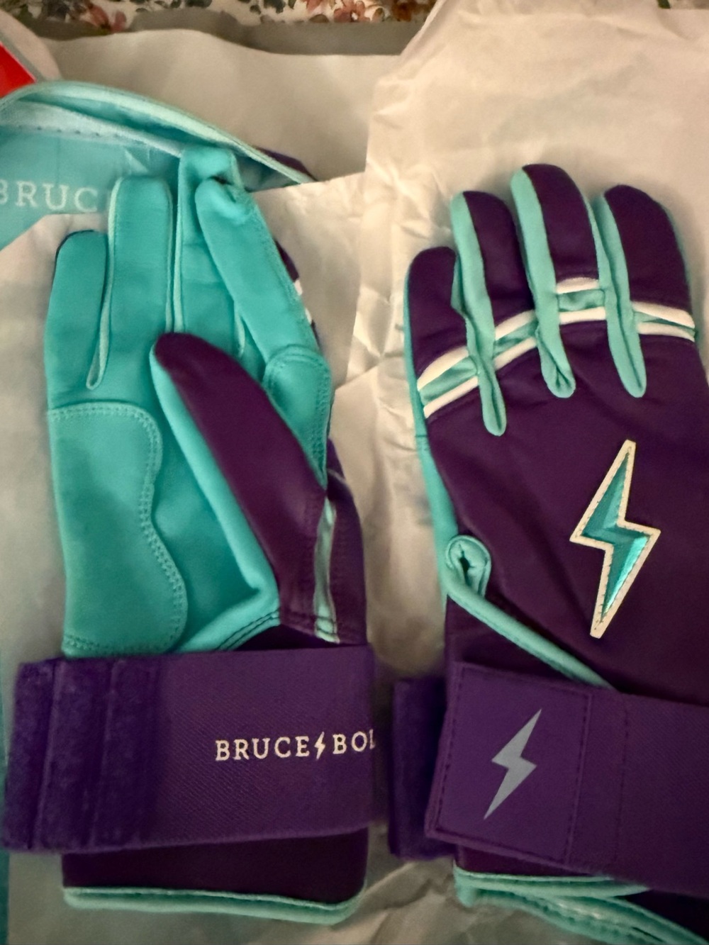 Bruce Bolt Kids' Purple & Teal Mittens with Lightning Accent